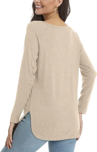 Vista 2 de POPYOUNG - Camiseta casual para otoño, de manga larga, con abertura lateral, para combinar con leggings, suelta para mujer