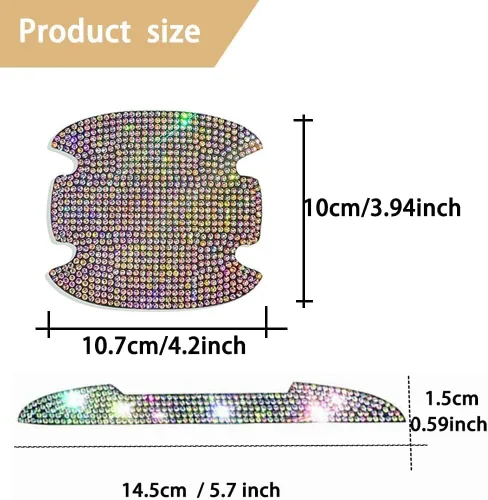 Vista 2 de 8 piezas de pegatinas protectoras con diamantes de imitación para manija de puerta de auto, protector de entrada de puerta de auto con adornos