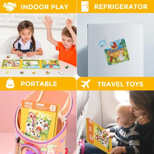 Vista 7 de Rompecabezas magnéticos para niños pequeños de 1 a 3 años, 3 en 1, divertido rompecabezas de granja, rompecabezas de viaje para niños, juguete