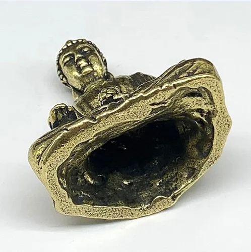 Vista 5 de Estatua de Buda Shakyamuni de meditación de latón, escultura de Tathagata hecha a mano, figuras de Feng Shui, creyentes budistas, adornos