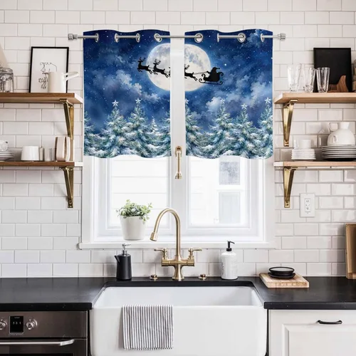 Vista 72 de Libaoge Cortinas de Navidad para cocina, dormitorio, juego de 2 paneles, diseño de muñeco de nieve de Navidad, cortinas de invierno con copos