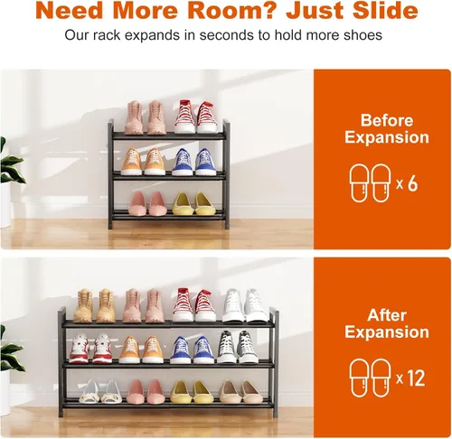 Vista 6 de Zapatero Expandible para Armario Zapatero de Metal Ajustable para Entrada 18.5"-33" Organizador de Zapatos Independiente 12 Pares con Ganchos
