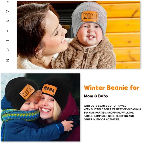 Vista 6 de Gorro para padres e hijos,Madre y bebé hijahijo gorro de punto cálido de invierno,Gorro suave para niños