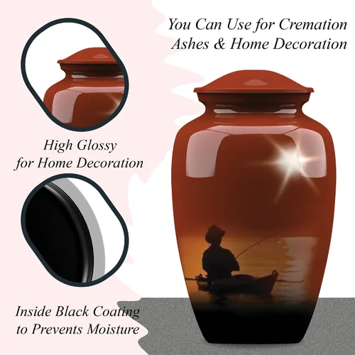 Vista 4 de Forever URNS - Urna funeraria de cremación para adultos con tema clásico de hombre de pesca para cenizas humanas de mujeres y hombres, 320 pulgadas