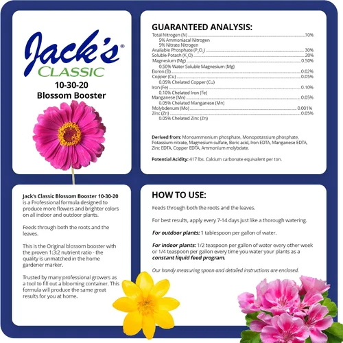 Vista 2 de Jack's Classic 10-30-20 Blossom Booster Fertilizante soluble en agua con micronutrientes para aumentar el color y la cantidad de flores en plantas