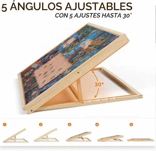 Vista 2 de Lavievert Tablero de rompecabezas de 1000 piezas inclinable con cubierta de madera, tablero de rompecabezas ajustable con caballete/soporte