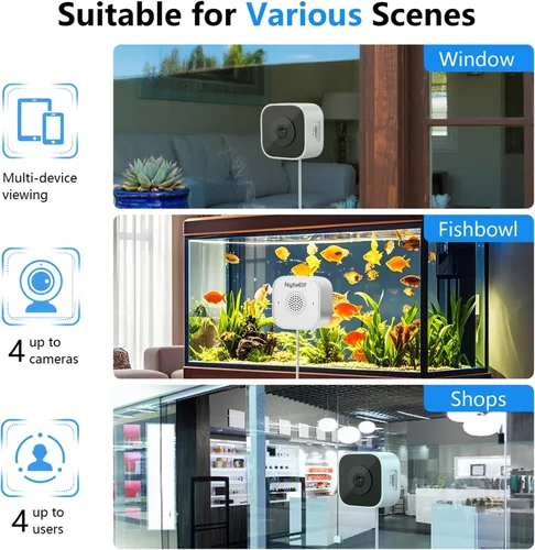 Vista 8 de Cámaras de ventana de 3MP para seguridad del hogar, cámara de seguridad, visión nocturna a todo color 2K, detección de movimiento y humano AI