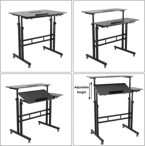 Vista 5 de SogesHome Mesa de escritorio ajustable para computadora portátil de 31.5 pulgadas, bandeja de carrito de escritorio con soporte para computadora