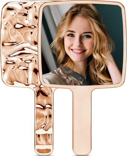 Vista 10 de MIRRORNOVA Espejo de mano, 4 pulgadas de largo x 7 pulgadas de ancho, espejo de pestañas pequeño para maquillaje, dorado