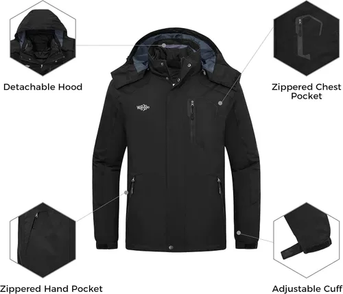 Vista 4 de Wantdo - Chaqueta de esquí 3 en 1 para hombre, impermeable, forro extraíble