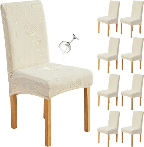 Vista 46 de Genina - Juego de 2 fundas impermeables para sillas de comedor, fundas para sillas de cocina, color beige