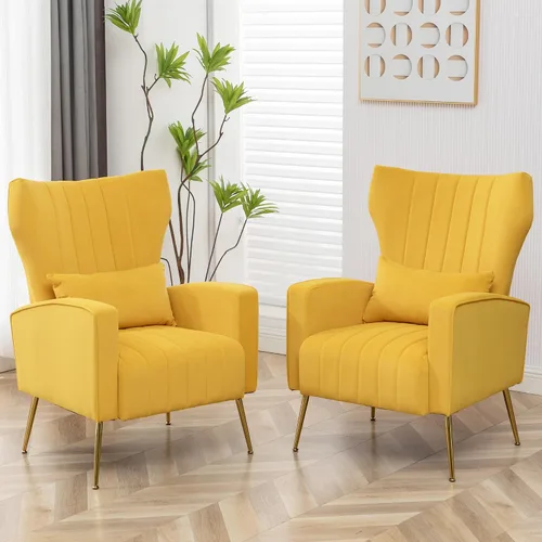 Vista 13 de Silla de Acento Moderna Tapizada para Sala de Estar, Silla con Brazo de Respaldo Alto con Patas de Metal Silla de Lectura Lumbar para Dormitorio