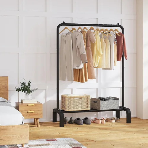 Vista 2 de JIUYOTREE Perchero de ropa estándar con estantes de almacenamiento, organizador de ropa para colgar ropa, abrigo, chaqueta, camisa, suéter, jeans