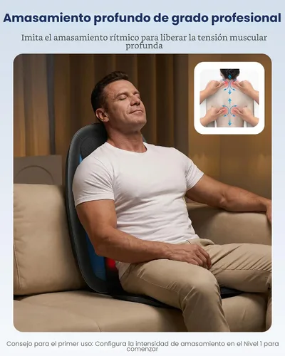 Vista 3 de COMFIER - Masajeador de espalda Shiatsu con calor, cojín de asiento de masaje de tejido profundo, almohadilla para silla de masaje para espalda