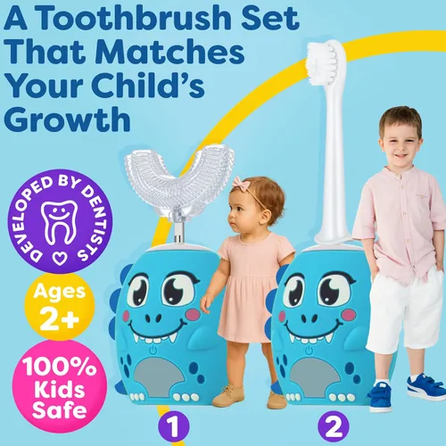 Vista 2 de Trueocity Cepillo de Dientes Eléctrico Automático en Forma de U para Niños, Cepillo de Dientes Automático Recargable para Niños Pequeños Cabezal