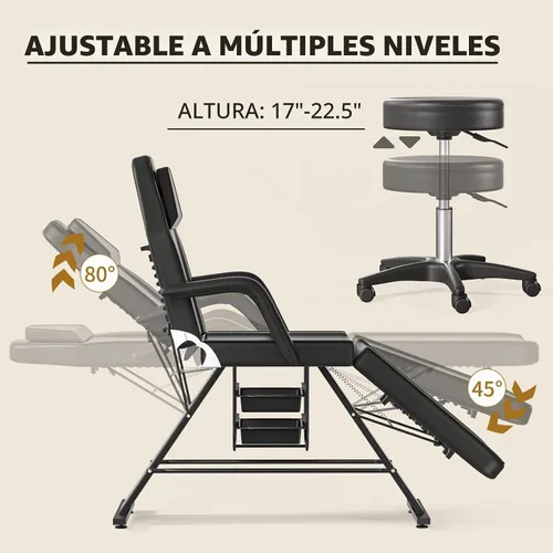 Vista 5 de Silla de tatuaje para clientes, cama de masaje ajustable de 72.4 pulgadas, cama facial para esteticista, multiusos, cómoda, profesional, cama