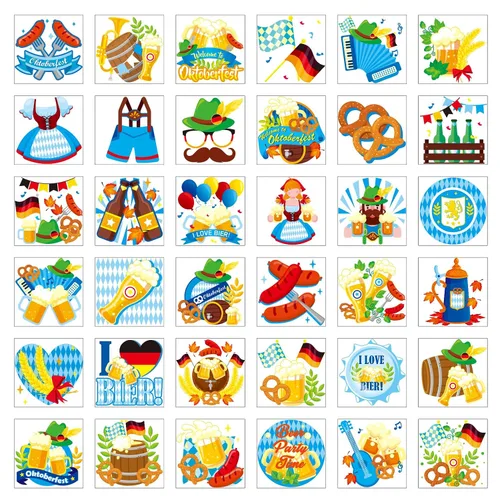 Vista 2 de 72 tatuajes temporales para el Oktoberfest con cara de cerveza, tatuajes falsos para decoración de fiesta temática de cerveza, suministros
