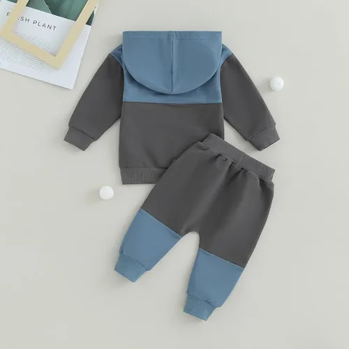 Vista 4 de Sudadera de gran tamaño con capucha de manga larga a rayas para bebé niño con pantalones con cordón, 2 piezas ropa infantil