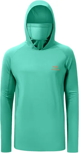 Vista 2 de Bassdash UPF 50+ Camisa de pesca de manga larga para hombre con máscara y pasamontañas UV para el cuello Verde Aqua