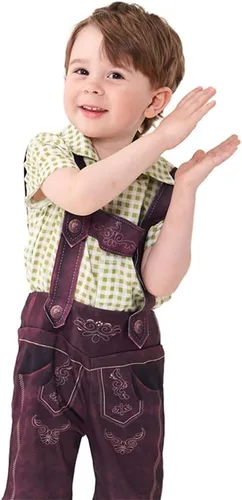 Vista 4 de ODOLDI Disfraz de Oktoberfest para niños, disfraz de Lederhosen bávaro, festival de cerveza alemana, disfraz de fiesta de Halloween