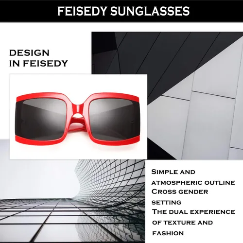 Vista 7 de FEISEDY Vintage Shades - Gafas de sol cuadradas de lujo de gran tamaño, montura gruesa para hombres y mujeres, B2672