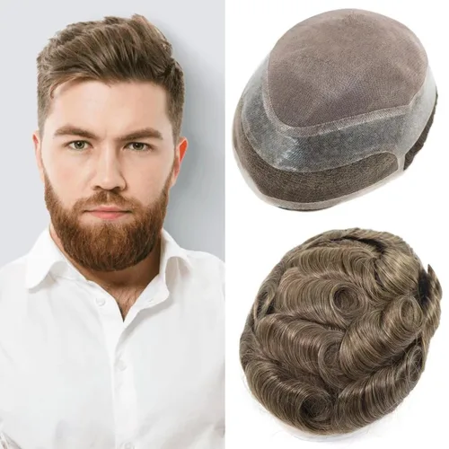 Vista 11 de HAPPY&CC Pieza del sistema de cabello humano Toupee para hombre Mono Lace #1 Negro Azabache