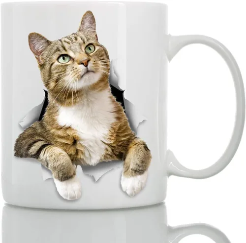 Vista 10 de Winston & Bear - Taza de café de cerámica con diseño de gato tabby pensativo - Regalo para amantes de los gatos - Perfecto para cumpleaños