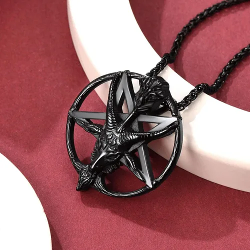 Vista 9 de FaithHeart Leviathan Satanic Brimstone Cross Necklace, Gold Plated Stainless Steel Satan Church Jewelry, Alchemical Symbol for Brimstone Pendant
