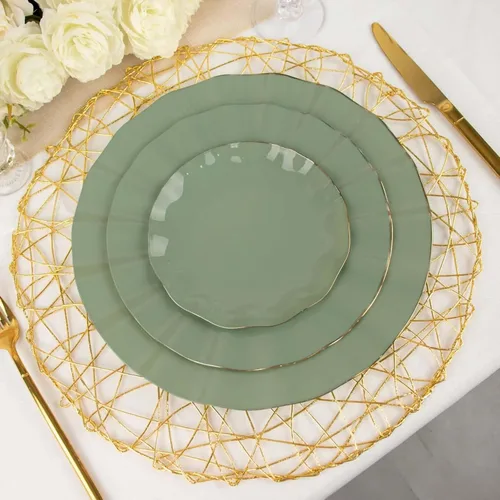 Vista 100 de Tableclothsfactory Paquete de 10 platos redondos de plástico negro de 6 pulgadas para ensalada de postre, platos desechables con borde ondulado