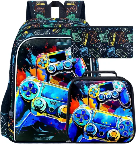 Vista 16 de gxtvo Mochila para niños de 3 piezas, 16 pulgadas con lonchera, resistente al agua, para preescolar, Astronauta Cohete Azul, Tamaño único, Impresión