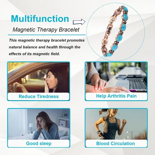 Vista 3 de Pulsera de cobre para mujer, 7.08 '' ajustable con fácil enlace turquesa pulsera magnética, joyería de cobre de moda (0164), Metal