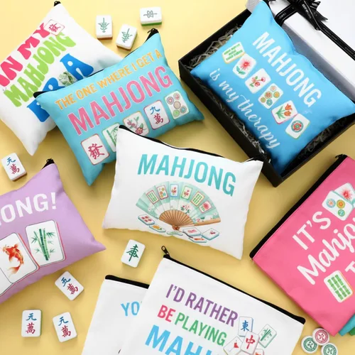Vista 4 de 16 bolsas de maquillaje Mahjong para regalo de mujer, estilos 2
