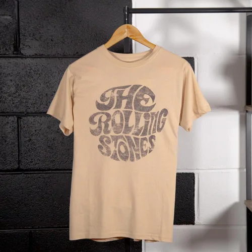Vista 2 de Rolling Stones Men's Vintage 70's Logo Short Sleeve T-Shirt Beige