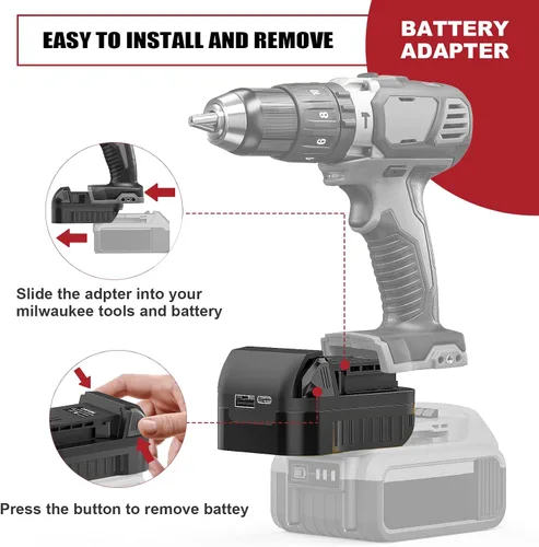 Vista 4 de aikeec Adaptador de batería compatible con Dewalt a compatible con Miwaulkee, puerto de carga USB/Tipo-C, convertidor de batería de 18 V/20 V