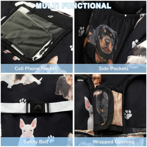 Vista 3 de Funda negra para carrito de compras para bebé, funda para silla alta 2 en 1, con arnés de seguridad, multifuncional, patrón de perro, fundas