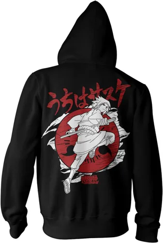 Vista 3 de Ripple Junction Naruto Shippuden - Sudadera con capucha y cremallera para adulto, con licencia oficial de Sasuke Sharingan