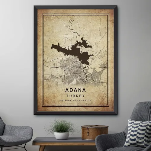 Vista 4 de Mapa de Adana, Turquía, Vintage Western (12x16)