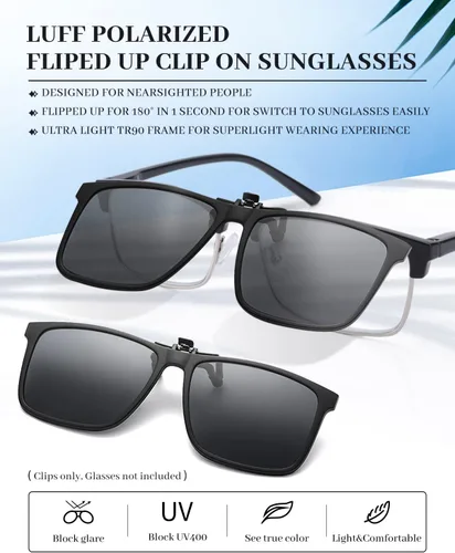 Vista 2 de LUFF Polarized/Night Vision Clip on Sunglasses/Myopia Glasses for Driving Black-Yellow
