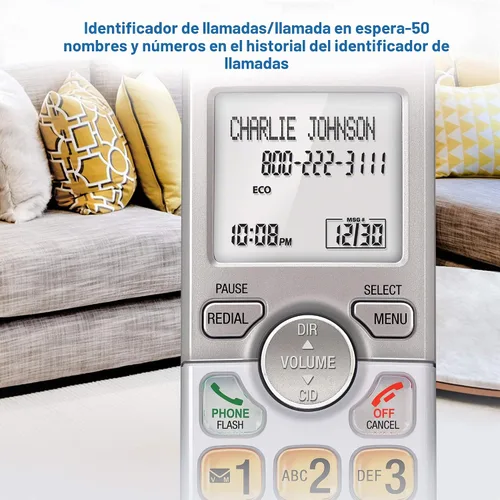 Vista 5 de AT&T EL51303 3 teléfonos inalámbricos DECT 6.0 para el hogar con altavoz en el auricular bidireccional, pantalla retroiluminada, teclado iluminado