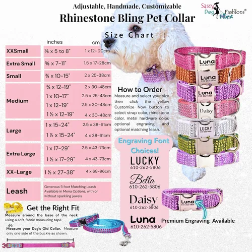 Vista 6 de Collar de perro con diamantes de imitación personalizable, hebilla grabada y opciones de correa, hecho en Estados Unidos, collares brillantes