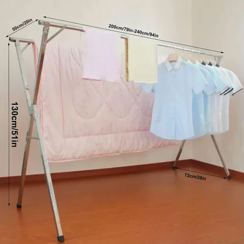 Vista 2 de Estante de secado de ropa retráctil de acero inoxidable, estante de secado portátil plegable resistente, estante de lavandería para balcón, longitud