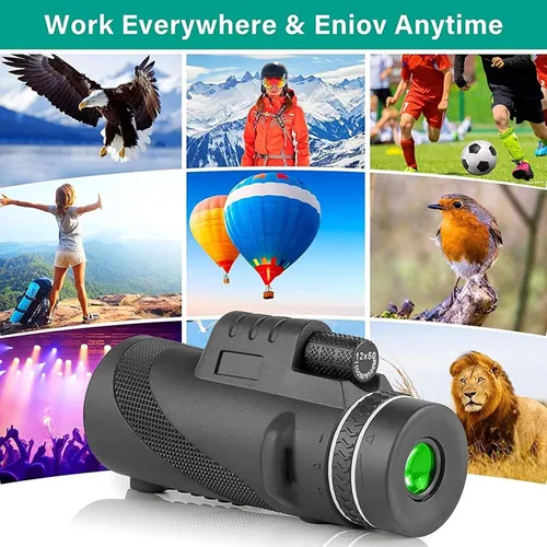 Vista 3 de Monocular Telescope, 12x50 HD monocular BAK4 Zoom Binoculars with Smartphone Holder and Tripod, Waterproof monocular Telescope for Bird Watching