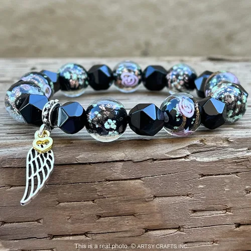 Vista 2 de ARTSY Crafts Glow in the Dark Firefly Beads + Natural Gemstone Bracelets, Handmade in USA