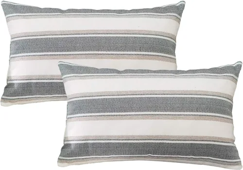 Vista 28 de Funda de almohada a rayas de lino sintético suave cuadrada decorativa con cremallera oculta para sofá, auto o dormitorio 12" x 12" Negro y blanco