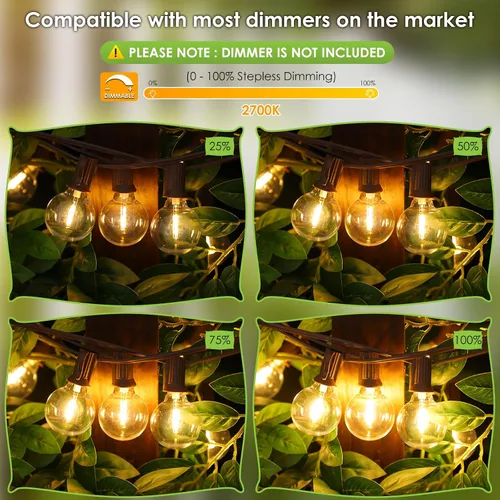 Vista 2 de Mlambert Luces de Cadena LED para Exteriores de 100 Pies, Luces Regulables para Patio Globo G40 con 50+3 Bombillas Impermeables Inastillables