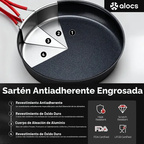Vista 2 de ALOCS Camping Cookware Set Camping Gear Compact Camping Pots and Pans Set