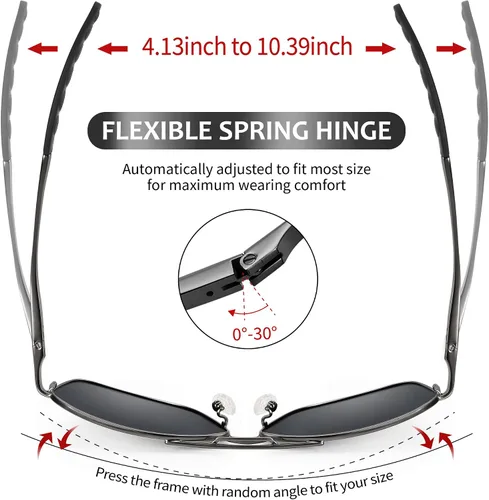 Vista 5 de Peekaco Gafas de sol polarizadas cuadradas estilo aviador para hombres y mujeres marco de metal completo estilo piloto para pesca y conducción