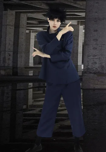 Vista 5 de C-ZOFEK Disfraz de cosplay de Megumi Fushiguro para hombre, talla de EE. UU., chaqueta de cuello alto, pantalones, trajes de anime