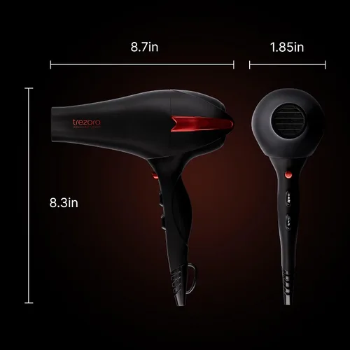 Vista 6 de TREZORO Secador de pelo profesional – Secador de pelo iónico de 2000 W con difusor para uso personal y salón de belleza – Secado potente, rápido