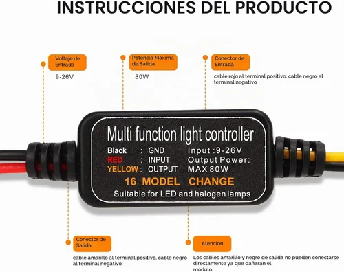 Vista 4 de Controlador estroboscópico de flash LED, 80 W universal DC9‑26 V, 16 modos estroboscópicos, luz de freno, intermitente, módulo estroboscópico de luz